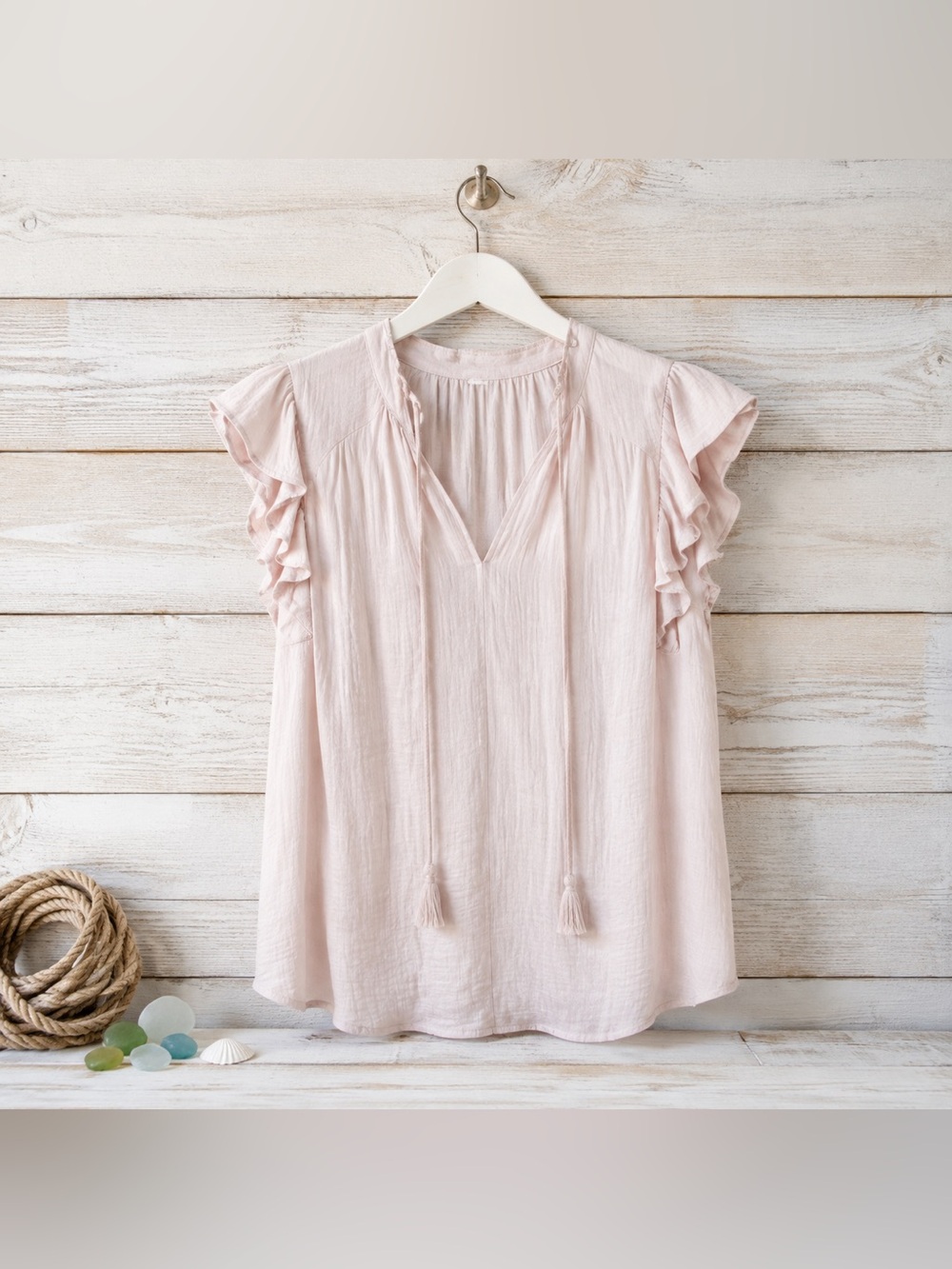 Cupcakes & Cashmere Blush Pink Ruffle Tassel Blouse XS